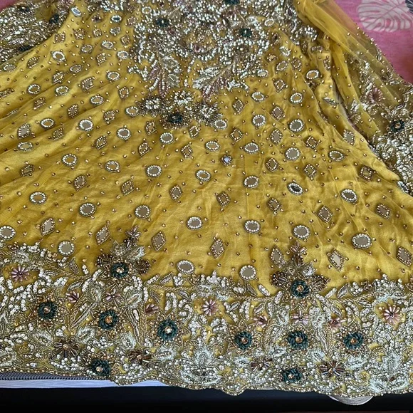 Dresses | Beautiful Yellow Net And Stonework Dress Yellow And Silver Work |  Poshmark